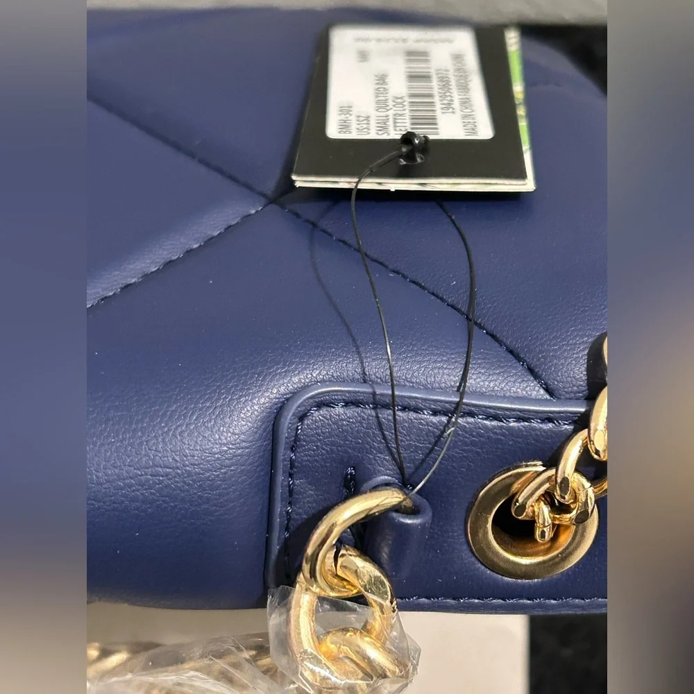 Badgley Mischka Quilted Navy Mini Bag – NWT, Elegant Gold Chain